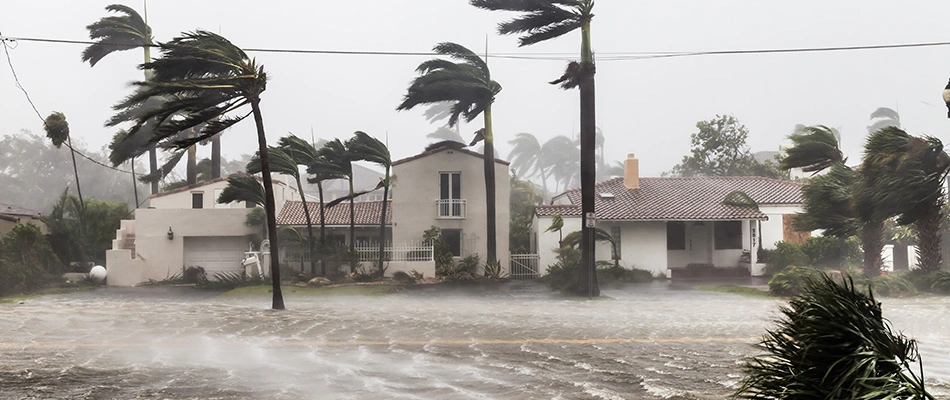 Palm trees blowing due to high winds in Cape Coral, FL. 